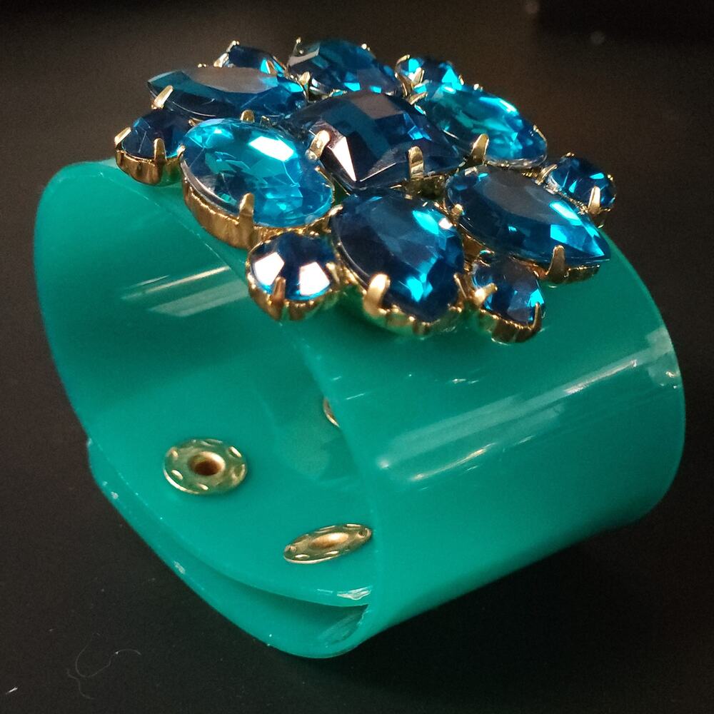 Modular Blue-Green Snap Clasp Bracelet - Customizable Vintage Charm